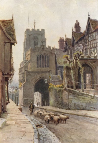 West Gate, Warwick (színes litó) alkotó: Ernest William Haslehust