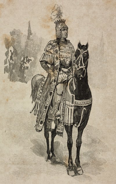 Savoyai Emanuele Filiberto Aosta hercege Umberto Biancamano jelmezében a Villa Borghese versenyen I. Umberto és Savoyai Margherita ezüstlakodalma alkalmából, Róma, Olaszország alkotó: Ernesto Mancastroppa
