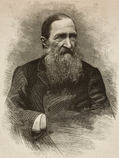 Jozef Ignacy Kraszewski költő (1812-1887) Genfben március 19-én, Ernesto Mancastroppa metszet, Romarolo fotója, L