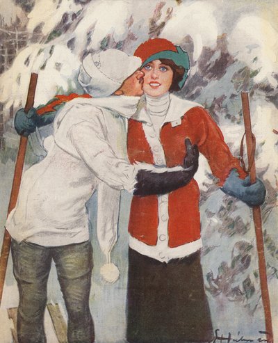 Páros síelés télen (színes litho) alkotó: Ernst (after) Heilemann