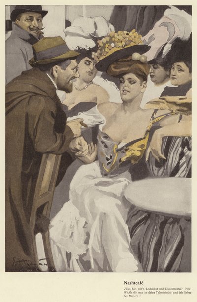 Éjszakai kávézó (színes litho) alkotó: Ernst (after) Heilemann