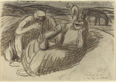 Olasz parasztok borospalackokkal alkotó: Ernst Barlach