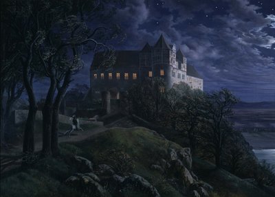 Scharfenberg kastély éjjel, 1827 alkotó: Ernst Ferdinand Oehme