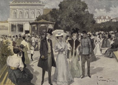 A franzensbadi zenepavilon előtt alkotó: Ernst Heilemann