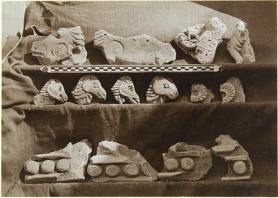 Szamarrai ásatás (Irak): Fríz töredékei tevefigurákkal, a kalifa palotájából (Dar al-Khilafa, Jawsaq al-Khaqani, Bayt al-Khalifah), Small Serdab, 1911-1913 körül (b/w) fénykép) alkotó: Ernst Herzfeld