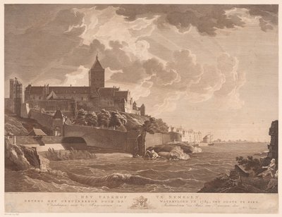 Kilátás a nijmegeni Valkhofra A nijmegeni Valkhof, az 1784-es árvíz által lerombolt mellett, keletre (cím az objektumon) alkotó: Ernst Karl Gottlieb Thelott