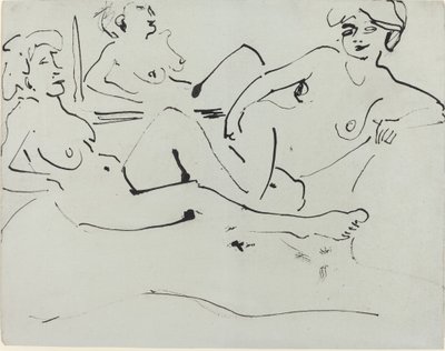 Dodo és egy idősebb nő a tükör előtt fekve, 1909. alkotó: Ernst Ludwig Kirchner