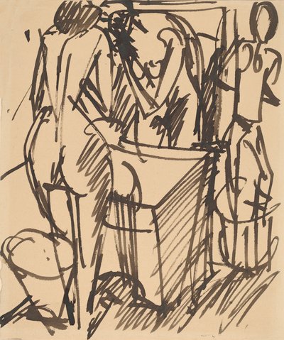 Akt tükörrel, Mosdóállvány előtt állva, 1908-1910. alkotó: Ernst Ludwig Kirchner