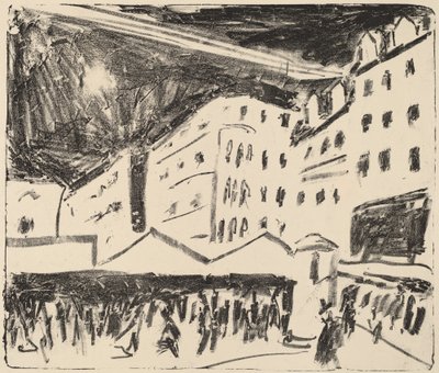 Régi piac Drezdában éves vásárral, 1910. alkotó: Ernst Ludwig Kirchner