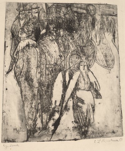 Utcai jelenet omnibusszal, 1914. alkotó: Ernst Ludwig Kirchner