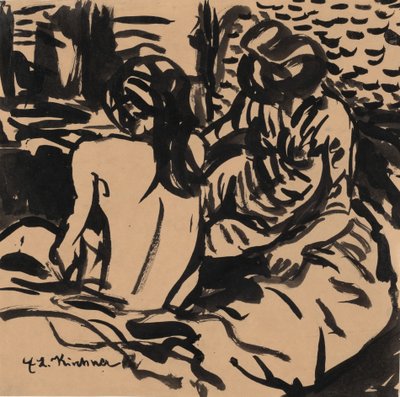 Két akt egy ágyon Izabella és egy fiatalabb lány, c. 1906. alkotó: Ernst Ludwig Kirchner