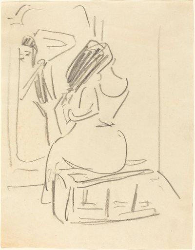 Egy nő fésülködi a tükör előtt alkotó: Ernst Ludwig Kirchner