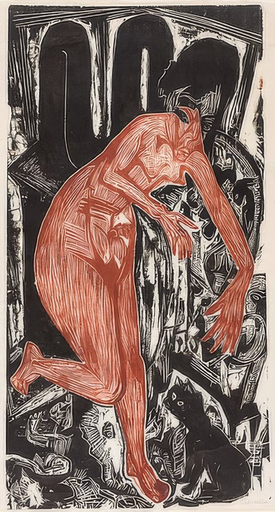 Nő fürdő a tűzhelynél. 1919 alkotó: Ernst Ludwig Kirchner