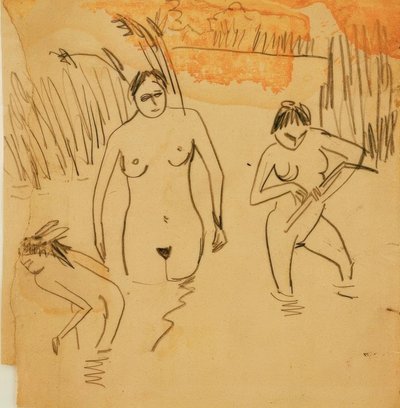 Fürdőzők a Moritzburgi tavaknál (Fränzi a bal oldalon) alkotó: Ernst Ludwig Kirchner
