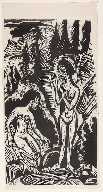 Fürdőzők a sziklákban. 1921 alkotó: Ernst Ludwig Kirchner