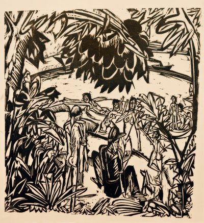 Fürdős jelenet a faágak alatt alkotó: Ernst Ludwig Kirchner
