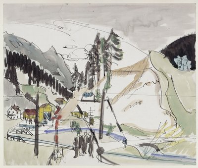 Vasúti átjáró (Frauenkirch kilátással a Wildboden kavicsbányára) alkotó: Ernst Ludwig Kirchner
