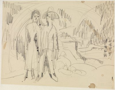 Parasztpár hegyvidéki táj előtt alkotó: Ernst Ludwig Kirchner