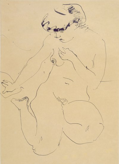 Guggoló akt (toll és ecset papíron) alkotó: Ernst Ludwig Kirchner