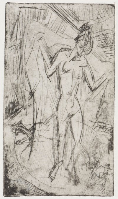 Tánc a nők között/Fürdőző nők macskával alkotó: Ernst Ludwig Kirchner