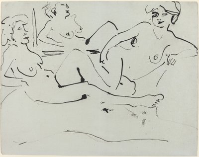 Dodo és egy idősebb nő a tükör előtt fekve alkotó: Ernst Ludwig Kirchner