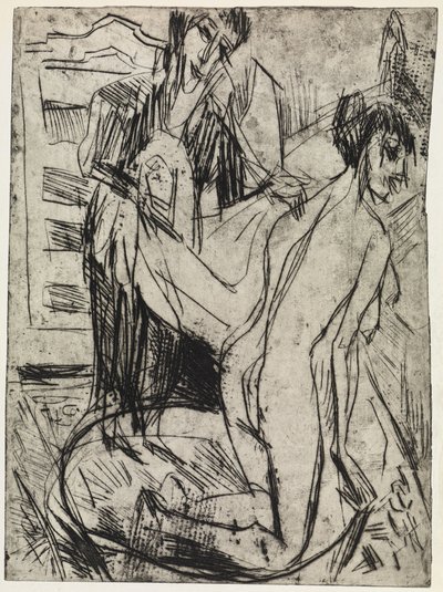 Három alak / Egy nő törölgeti a fürdőzőt alkotó: Ernst Ludwig Kirchner