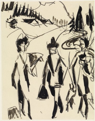 Három sétáló hegyvidéki tájban alkotó: Ernst Ludwig Kirchner