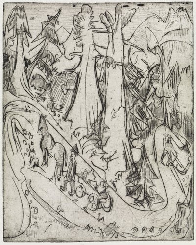 Kecskék és tejszállító teherautók felhajtása a hegyi úton alkotó: Ernst Ludwig Kirchner