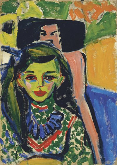 Fränzi a Faragott szék előtt, 1910 alkotó: Ernst Ludwig Kirchner