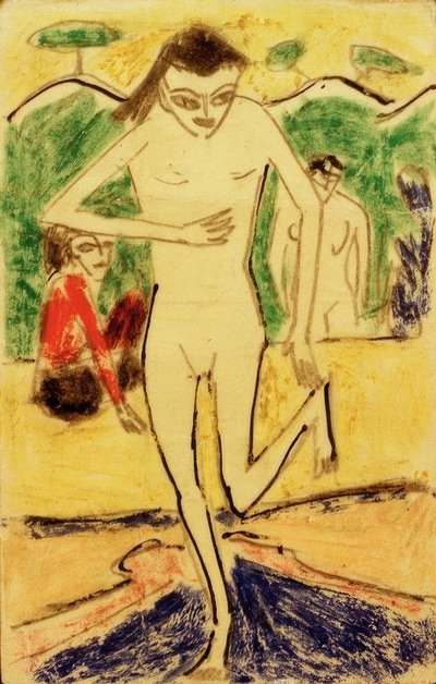 Fränzi a fali függöny előtt alkotó: Ernst Ludwig Kirchner