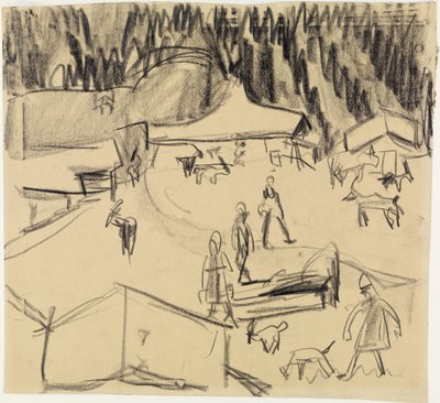 Hegyi falu (Staffelalp) pásztorokkal és kecskékkel alkotó: Ernst Ludwig Kirchner
