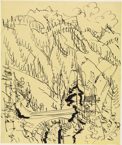 Hegyi táj híddal alkotó: Ernst Ludwig Kirchner