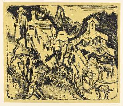 Kecskepásztor csordájával a hegyekben alkotó: Ernst Ludwig Kirchner