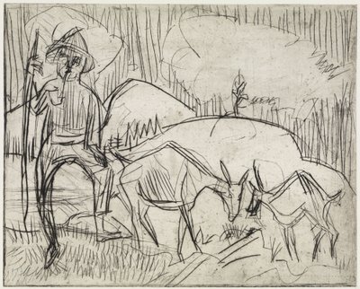 Kecskékkel lévő pásztor/Hegyoldal emberekkel és kecskékkel alkotó: Ernst Ludwig Kirchner