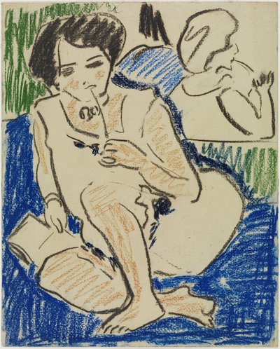 Guggoló nő könyvvel alkotó: Ernst Ludwig Kirchner