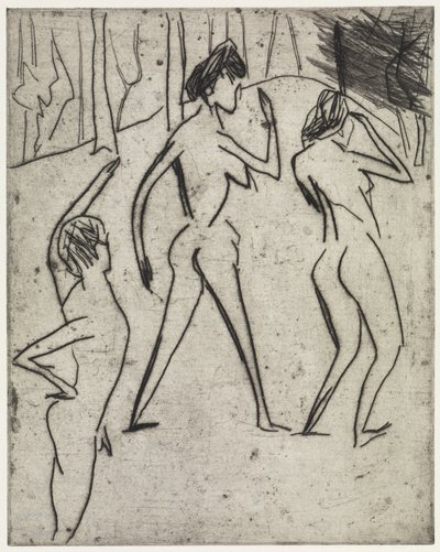 Az erdőbe sétáló fürdőzők / Hippodrom alkotó: Ernst Ludwig Kirchner