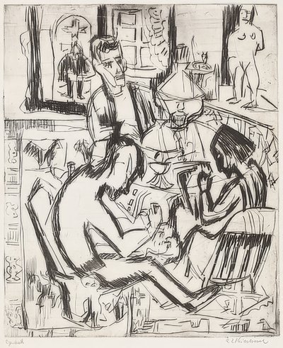 Belső emberekkel. 1923 alkotó: Ernst Ludwig Kirchner
