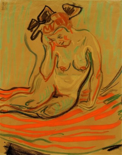 Guggoló női akt megtámasztott karral alkotó: Ernst Ludwig Kirchner