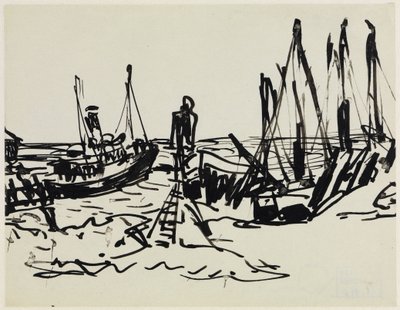 Part menti gőzhajók és lehorgonyzott hajók (Fehmarn) alkotó: Ernst Ludwig Kirchner
