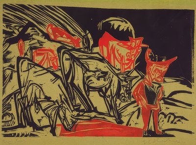 Tehéncsorda pásztorral. 1919 alkotó: Ernst Ludwig Kirchner