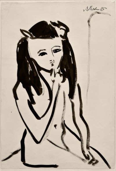 Cím nélkül (Fränzi aktként, kéz állon) alkotó: Ernst Ludwig Kirchner