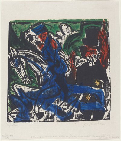 Peter Schlemihl csodálatos története: Schlemihl találkozik a kis szürke emberrel az úton alkotó: Ernst Ludwig Kirchner