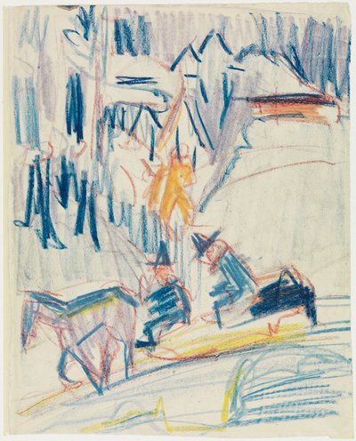 Lovasszán két férfival a magashegységben alkotó: Ernst Ludwig Kirchner
