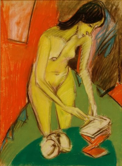 Álló női akt az asztalnál alkotó: Ernst Ludwig Kirchner