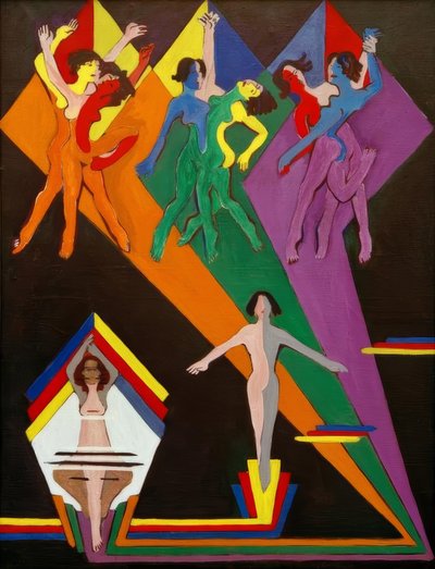 Táncoló lányok színes sugarakban alkotó: Ernst Ludwig Kirchner
