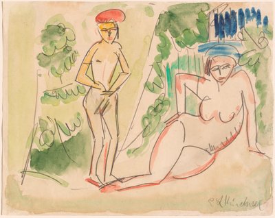 Két fürdőző az erdő szélén alkotó: Ernst Ludwig Kirchner