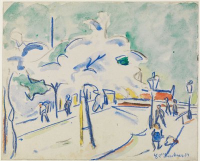 Fákkal szegélyezett part (Drezda) alkotó: Ernst Ludwig Kirchner