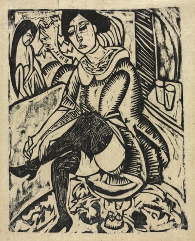 Nő felhúzta a cipőjét alkotó: Ernst Ludwig Kirchner