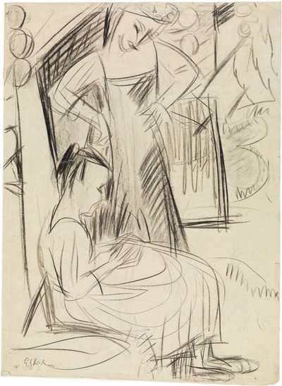 Két lány a ház előtt alkotó: Ernst Ludwig Kirchner