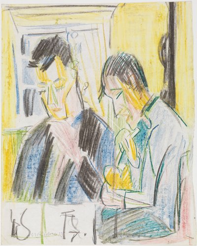Két férfi az asztalnál alkotó: Ernst Ludwig Kirchner